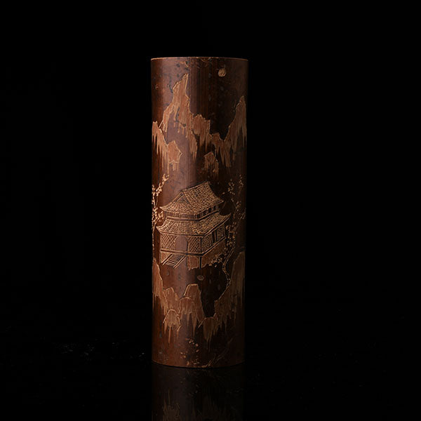 This is a bamboo house tea measure carved from bamboo.