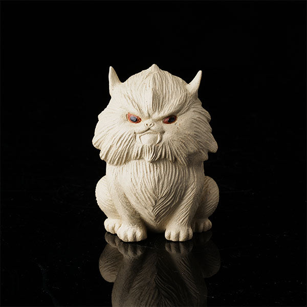 Cat at Night Tea Pet - Hand - crafted ceramic figurine resembling a cat, with a textured, fluffy appearance. Its eyes have a striking red hue, giving it an alluring "night - like" look. Ideal as a tea pet, this piece adds an artistic and mysterious touch to tea - related settings. Perfect for collectors of unique tea accessories, highlighting fine craftsmanship and an intriguing nocturnal theme.