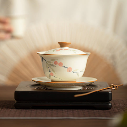 Hand-painted Persimmons With Auspicious Meanings Gaiwan 120ml Chaliland