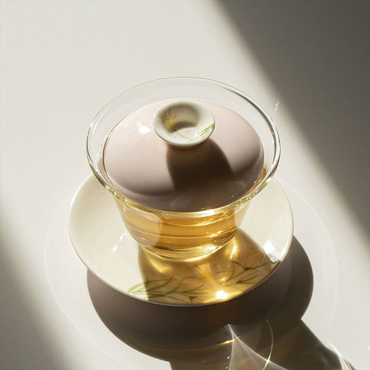 Hand-painted Pink Peach Blossom Glass Gaiwan 150ml Chaliland