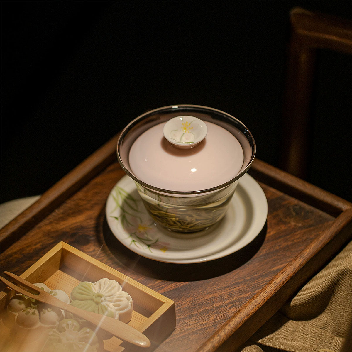 Hand-painted Pink Peach Blossom Glass Gaiwan 150ml Chaliland