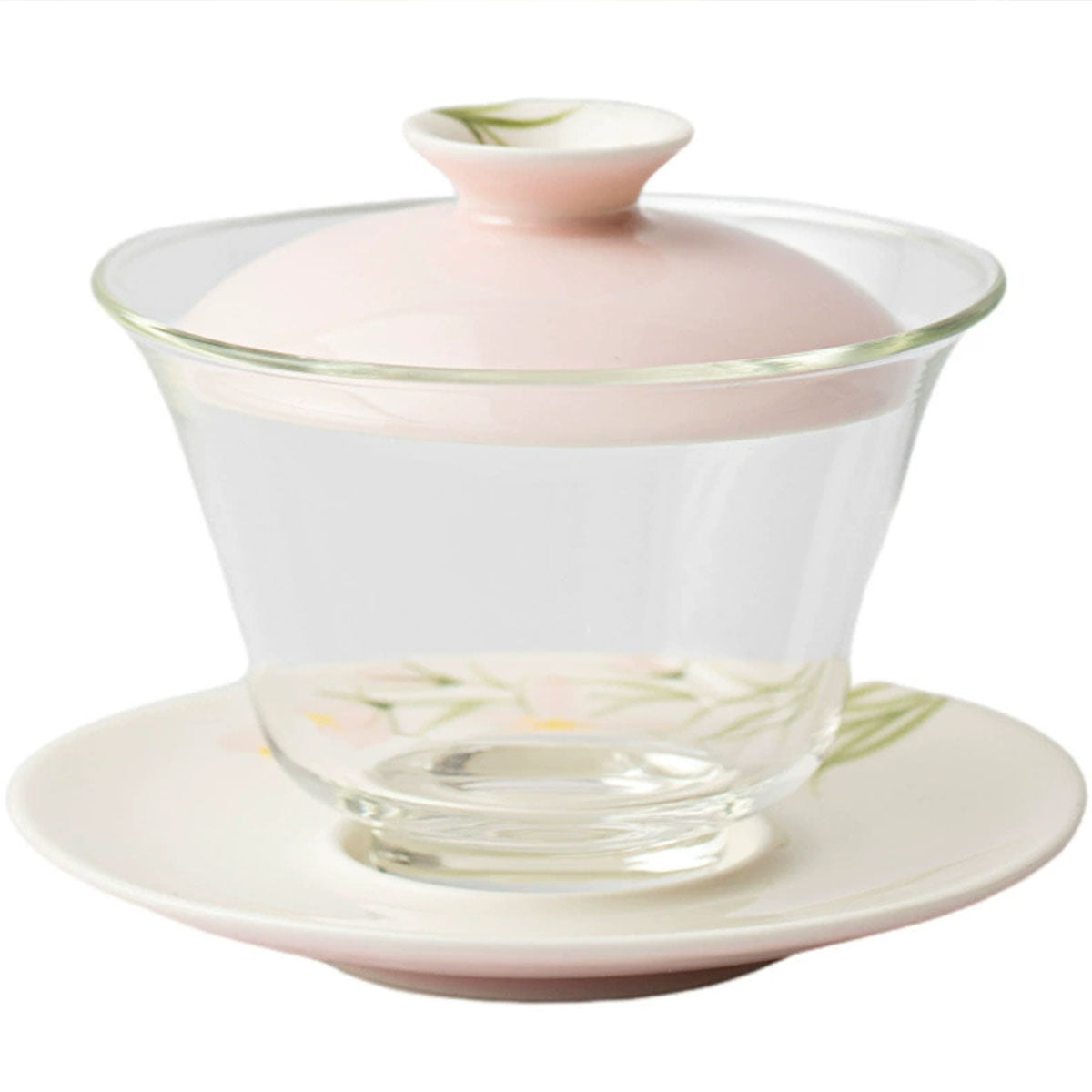 Hand-painted Pink Peach Blossom Glass Gaiwan 150ml Chaliland
