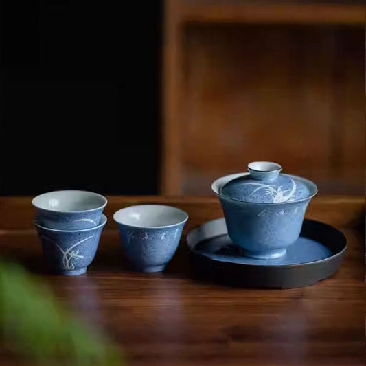 Hand Painted Orchid Silver Tracing Kungfu Gaiwan Chaliland