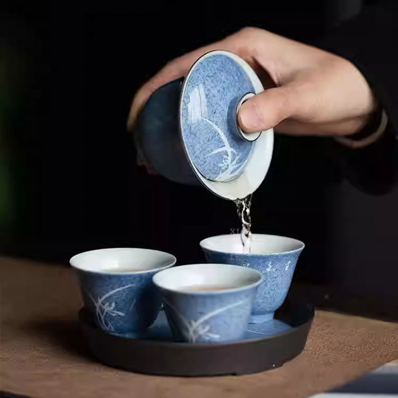 Hand Painted Orchid Silver Tracing Kungfu Gaiwan Chaliland