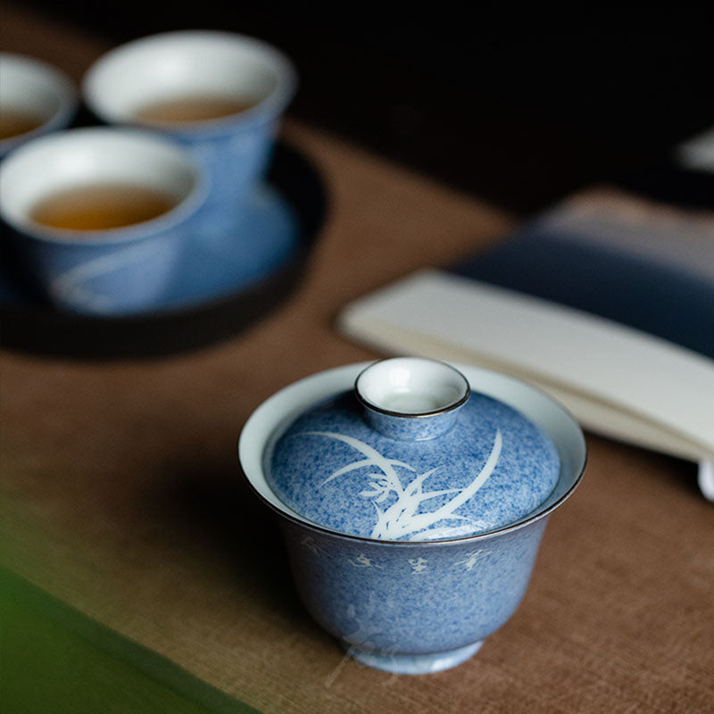 Hand Painted Orchid Silver Tracing Kungfu Gaiwan Chaliland