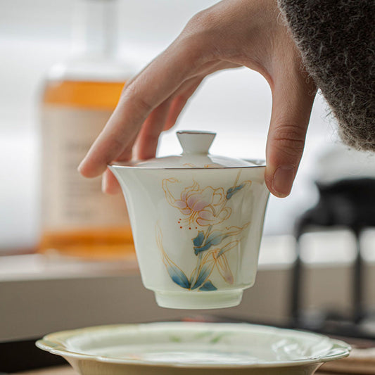 Jade Clay Gold Thread Peony Xiling Thin-walled Gaiwan 150ml Chaliland