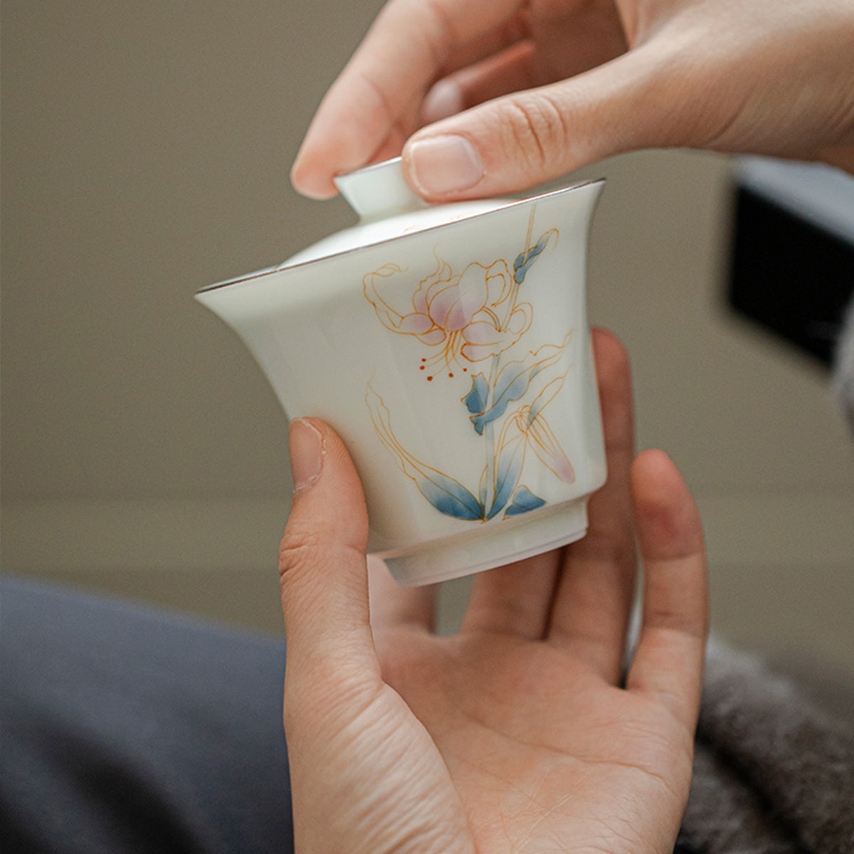 Jade Clay Gold Thread Peony Xiling Thin-walled Gaiwan 150ml Chaliland