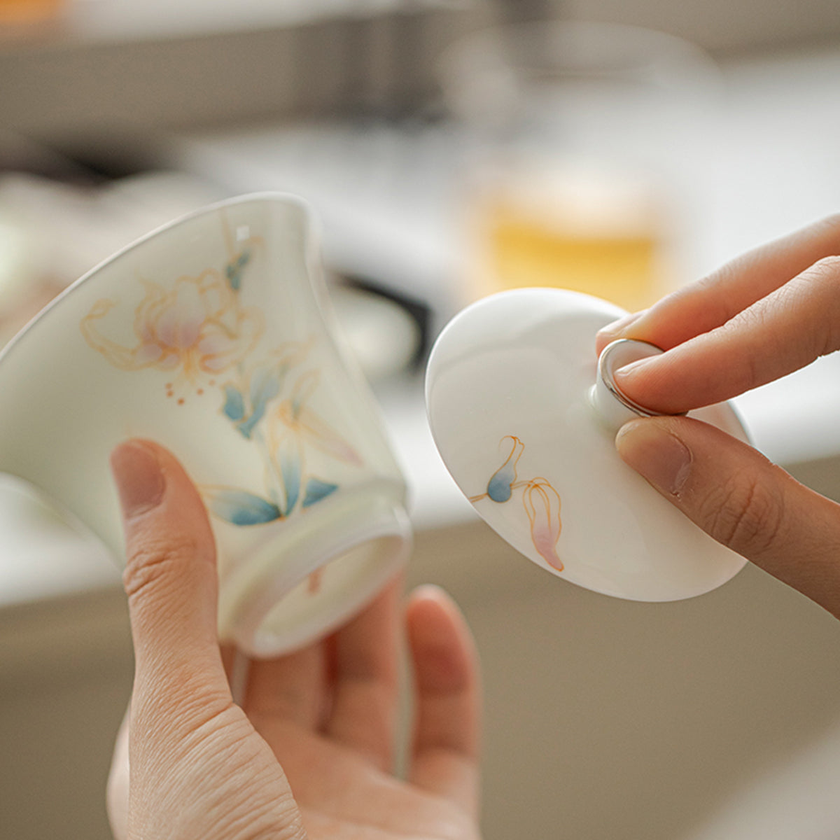 Jade Clay Gold Thread Peony Xiling Thin-walled Gaiwan 150ml Chaliland