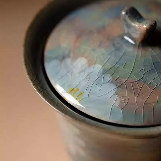 Vintage Clay Pottery Kiln-Changed Borneolite Glazed Gaiwan 100ml Chaliland