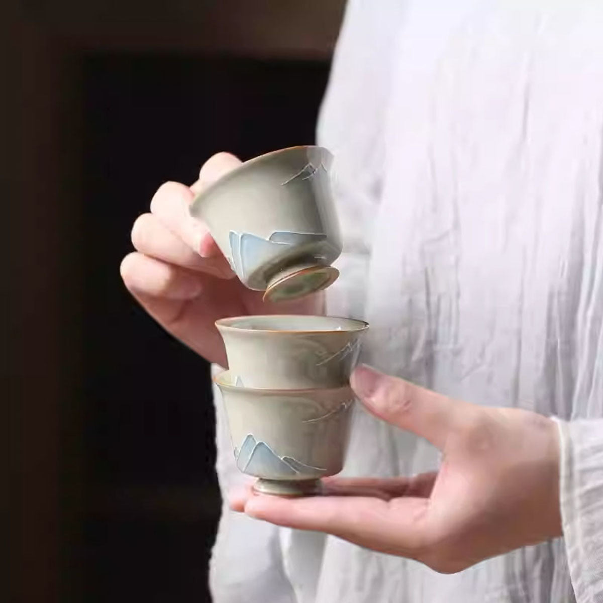 Wood Ash Hand-painted landscape teacup 40ml Chaliland
