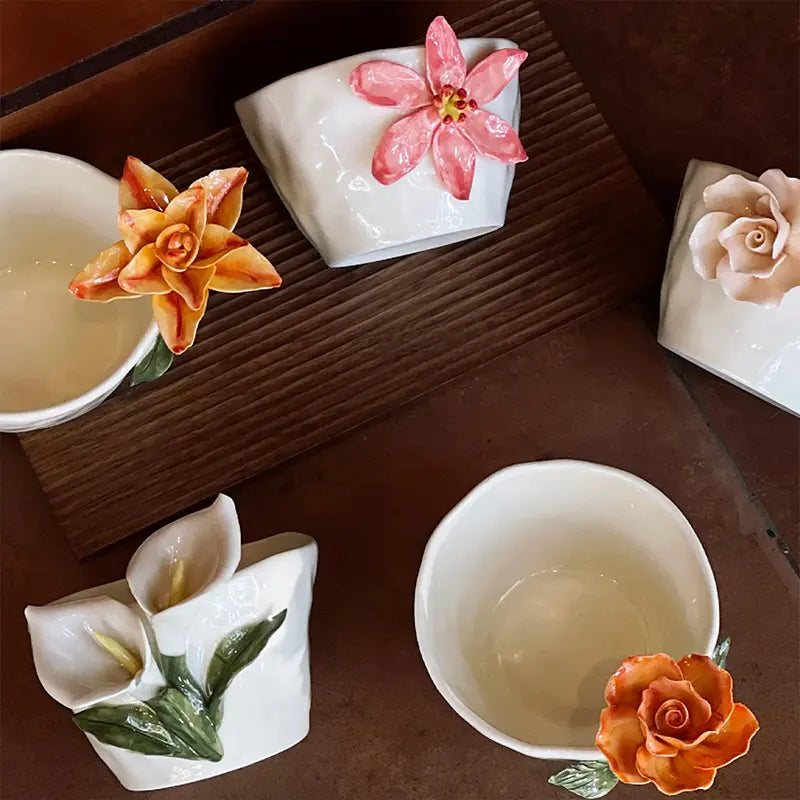 3D ceramic flower tea cup