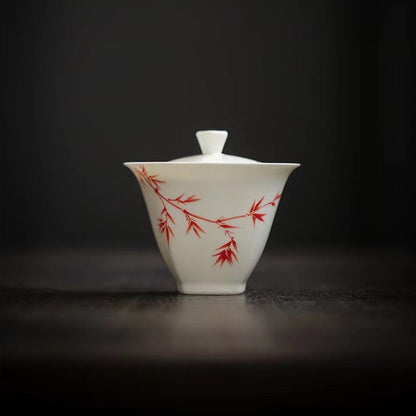 [Porcelain]Ancient Red Bamboo White Jade Clay Gaiwan 140ml Chaliland