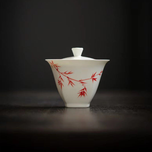 [Porcelain]Ancient Red Bamboo White Jade Clay Gaiwan 140ml Chaliland