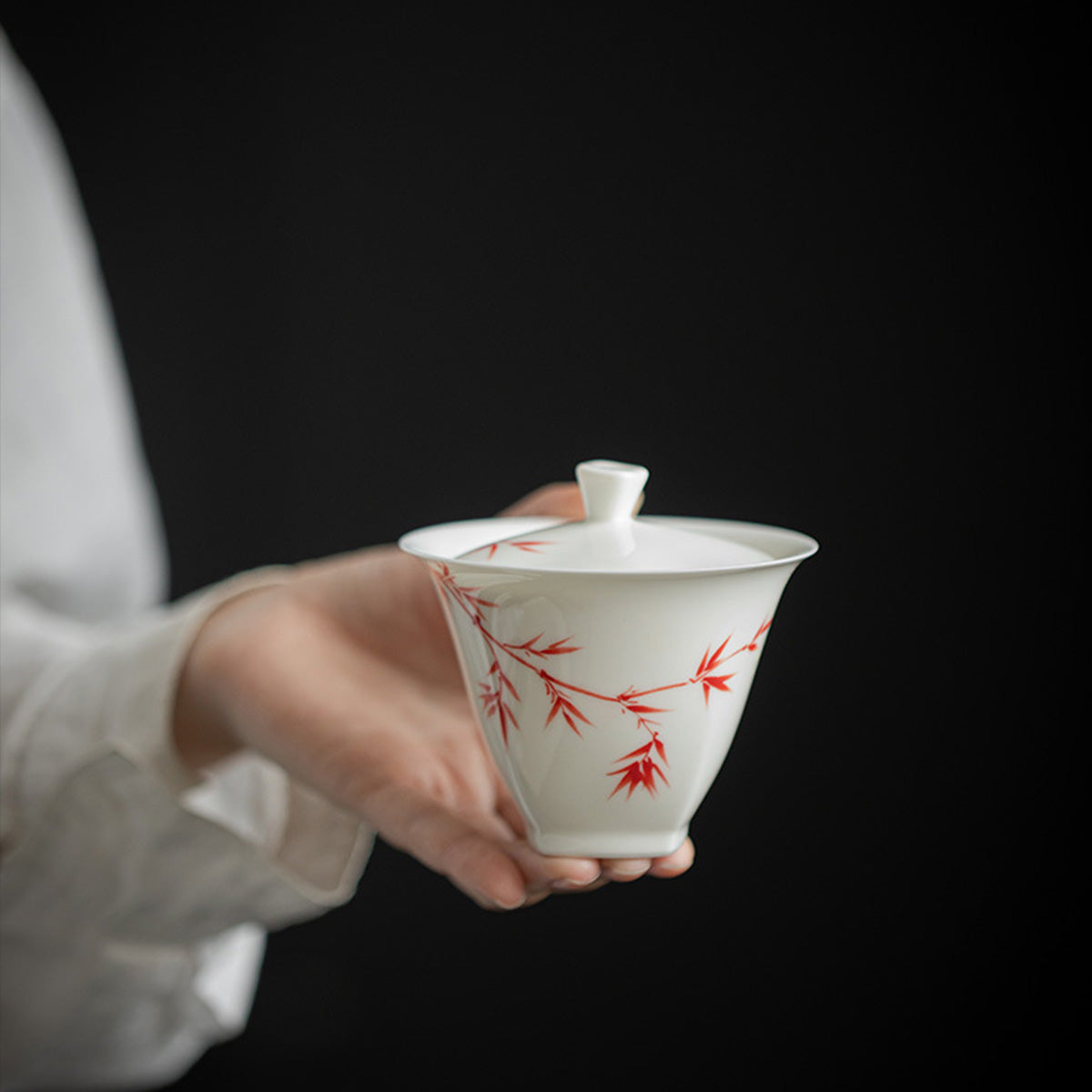 [Porcelain]Ancient Red Bamboo White Jade Clay Gaiwan 140ml Chaliland