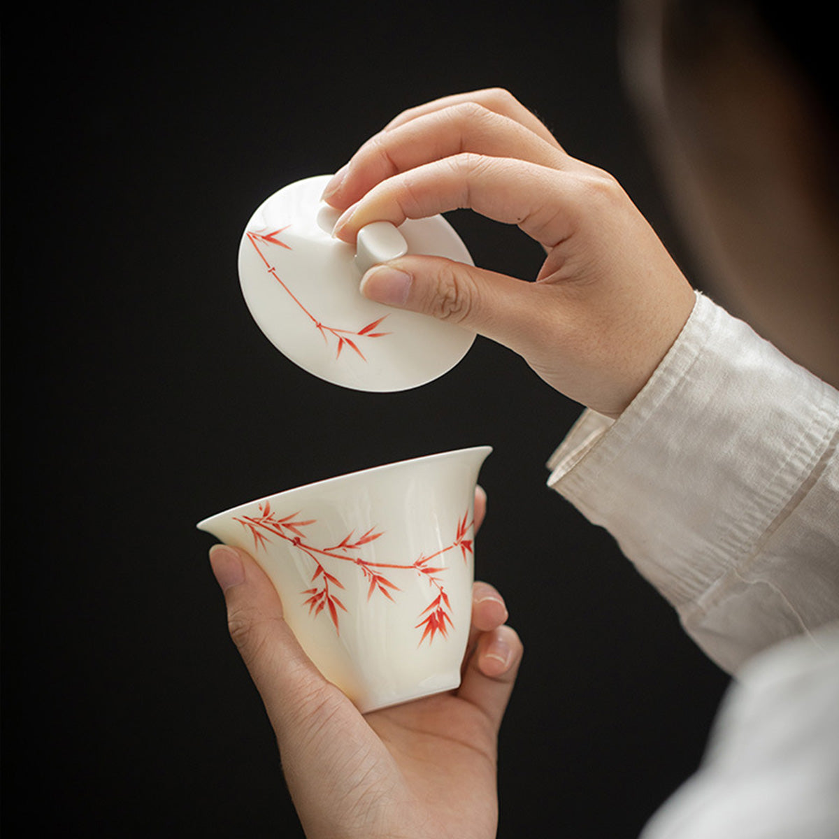 [Porcelain]Ancient Red Bamboo White Jade Clay Gaiwan 140ml Chaliland