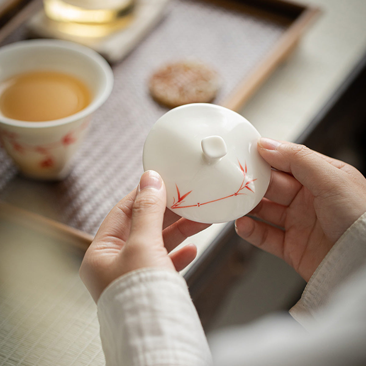 [Porcelain]Ancient Red Bamboo White Jade Clay Gaiwan 140ml Chaliland