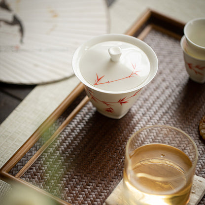 [Porcelain]Ancient Red Bamboo White Jade Clay Gaiwan 140ml Chaliland