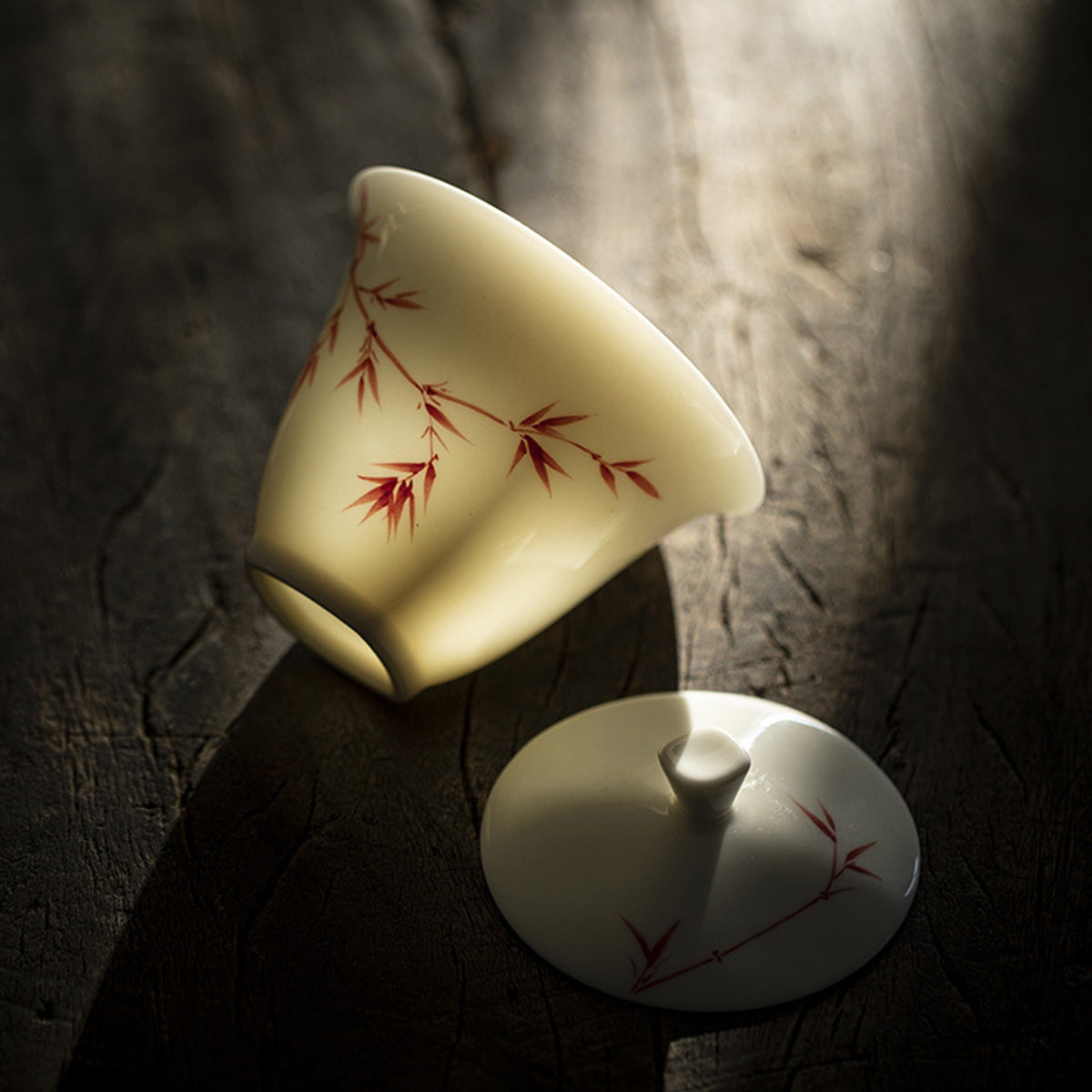 [Porcelain]Ancient Red Bamboo White Jade Clay Gaiwan 140ml Chaliland