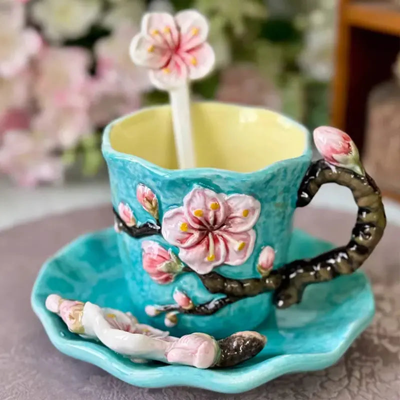 Apricot blossom cup and saucer set + spoon