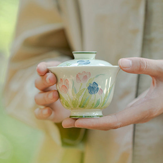 [Porcelain]Arita Ware Tulip Aotoki Gaiwan 100ml Chaliland