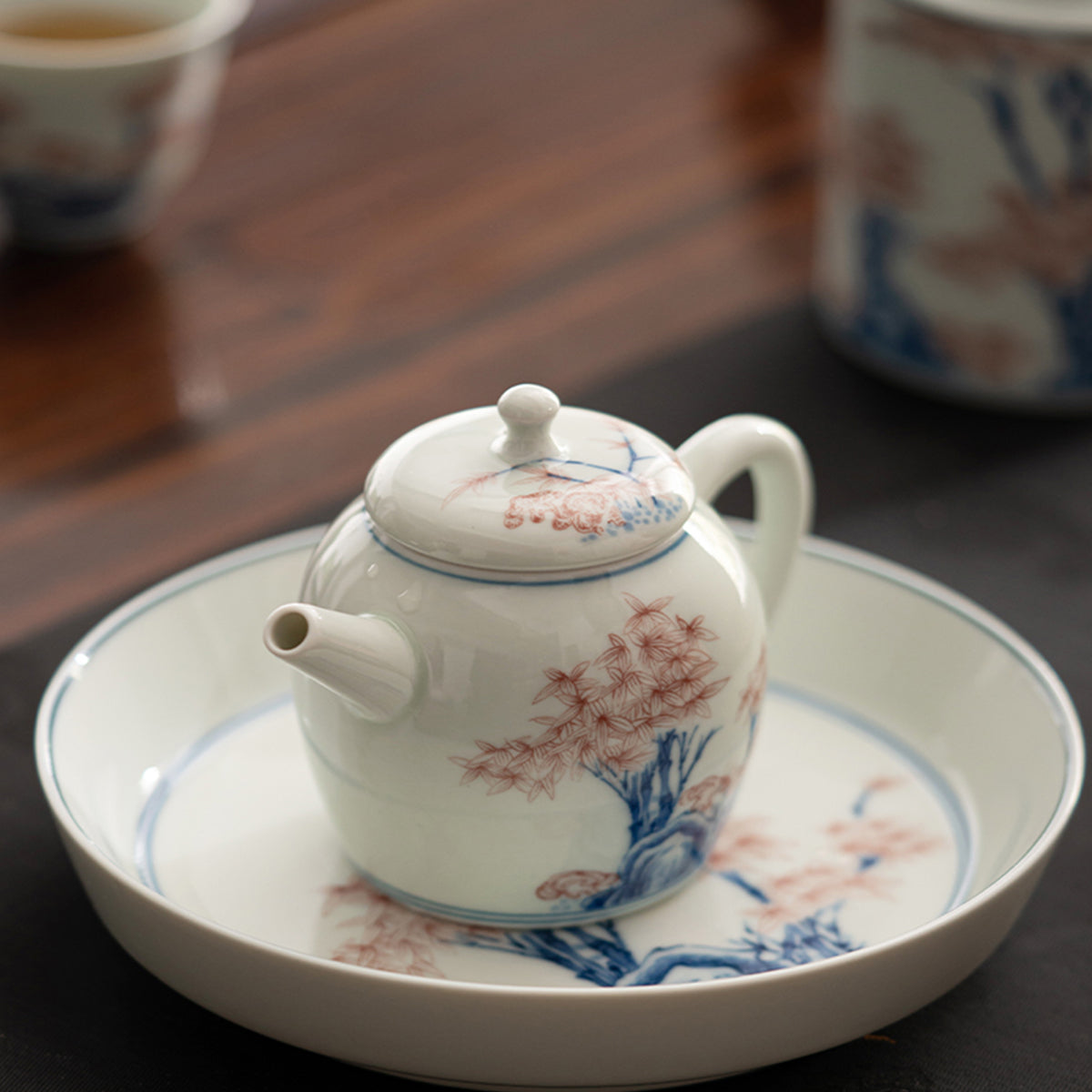 White porcelain - Bamboo green and blue glaze red tea pot - 140ml Chaliland