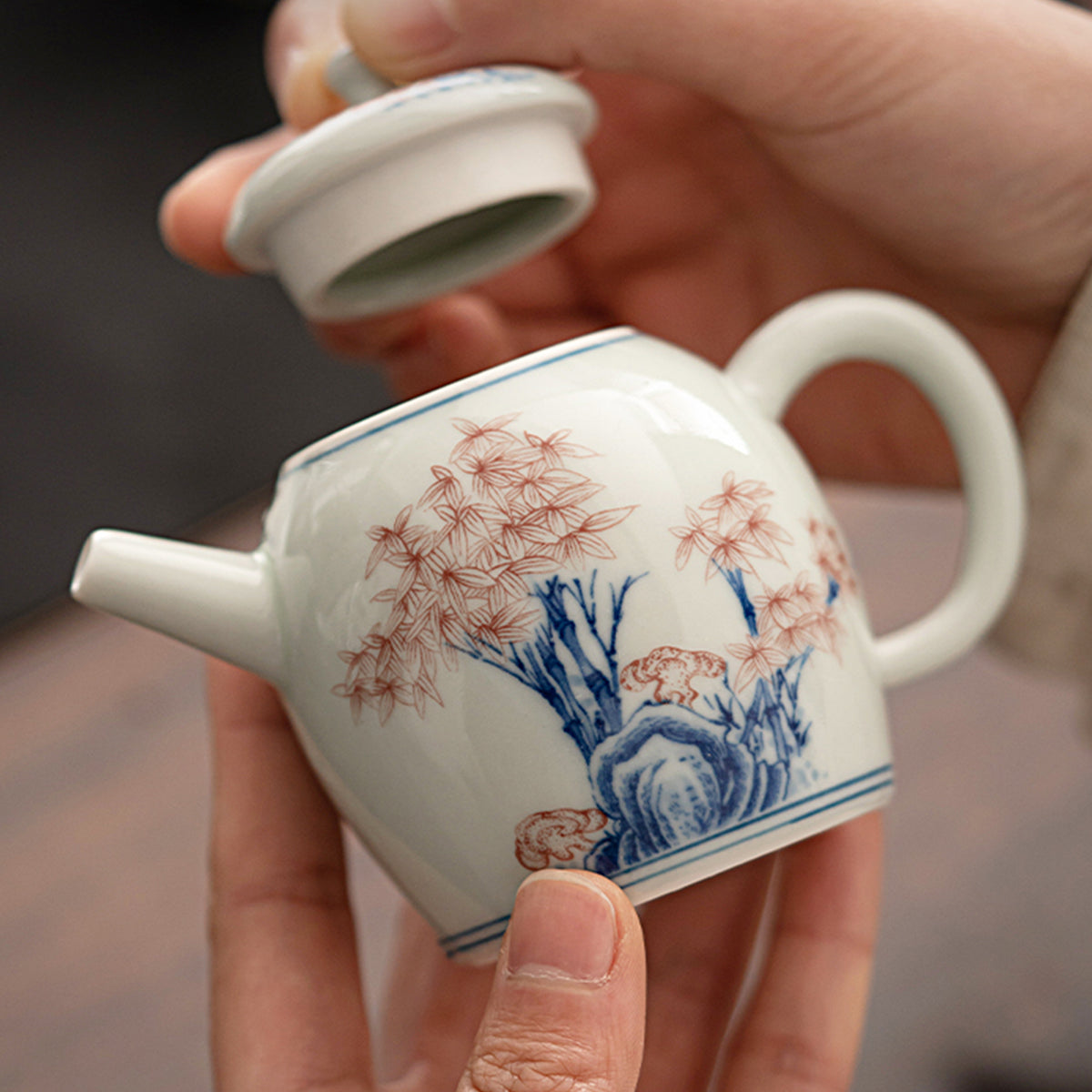 White porcelain - Bamboo green and blue glaze red tea pot - 140ml Chaliland