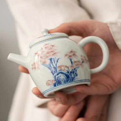 White porcelain - Bamboo green and blue glaze red tea pot - 140ml Chaliland