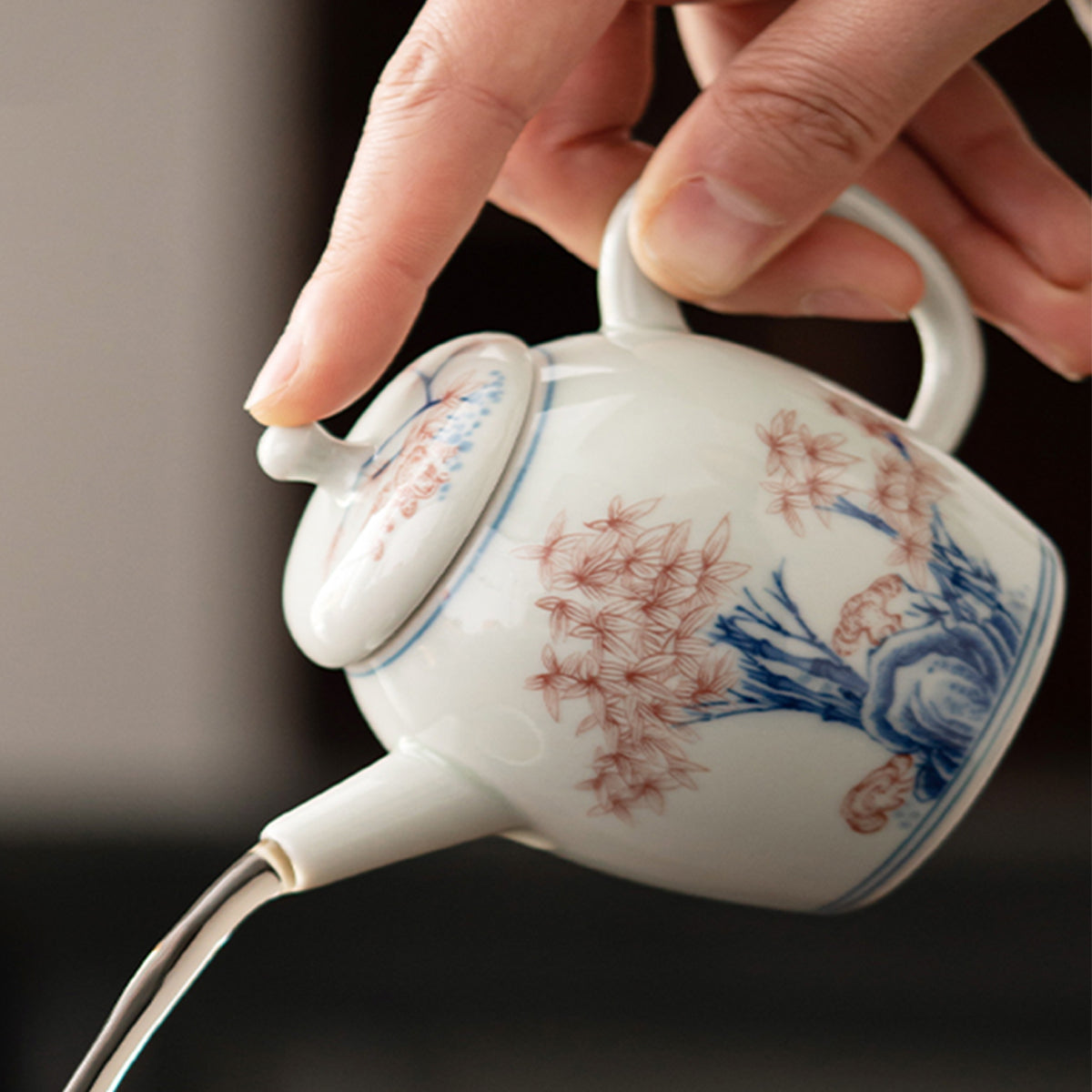 White porcelain - Bamboo green and blue glaze red tea pot - 140ml Chaliland