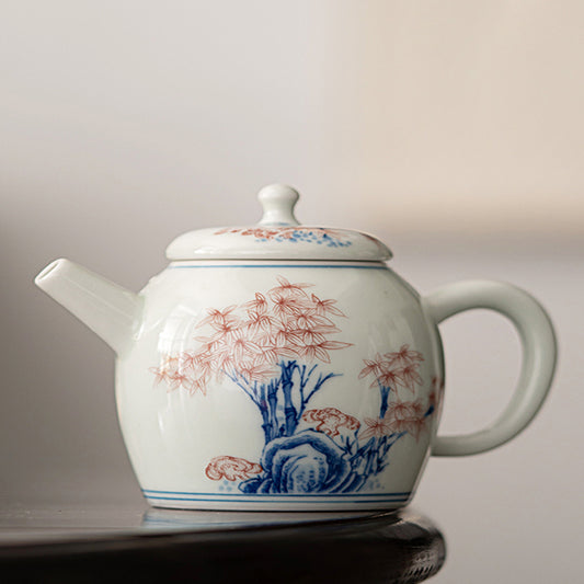 White porcelain - Bamboo green and blue glaze red tea pot - 140ml Chaliland