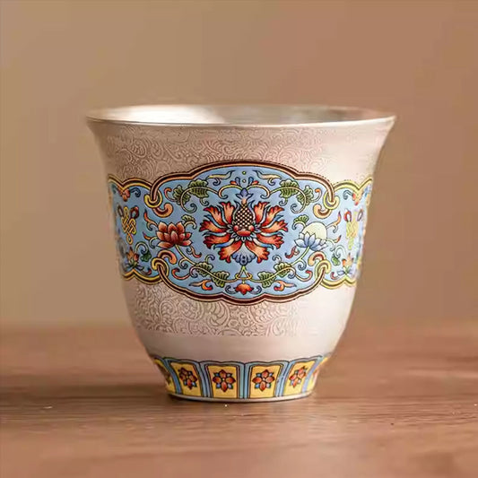 [Silver]Baoxianghua Enamel Silver-plated Gongfu Teacup 40ml Chaliland