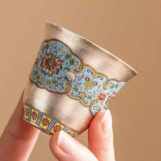[Silver]Baoxianghua Enamel Silver-plated Gongfu Teacup 40ml Chaliland
