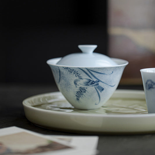 [Porcelain]Blue Mountain Singing Birds and Dancing Swallows Knowing the Hidden Gaiwan 120ml Chaliland