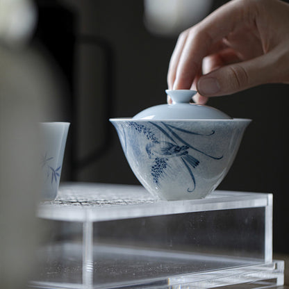 [Porcelain]Blue Mountain Singing Birds and Dancing Swallows Knowing the Hidden Gaiwan 120ml Chaliland