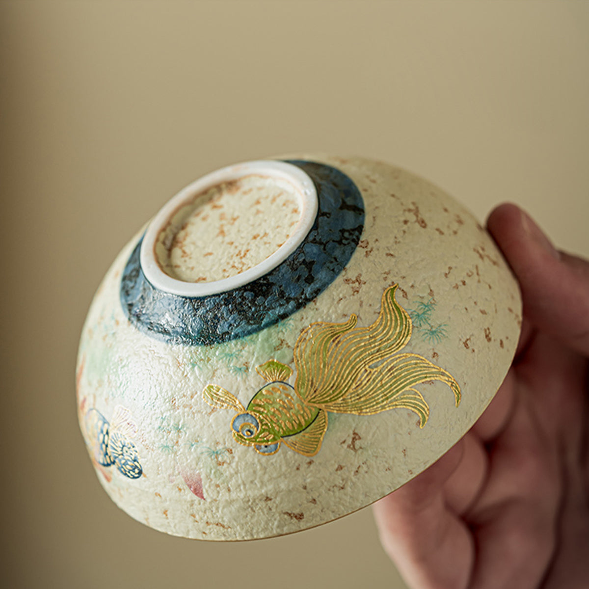 Blue and white glazed goldfish portable tea set (one pot and three cups) Chaliland