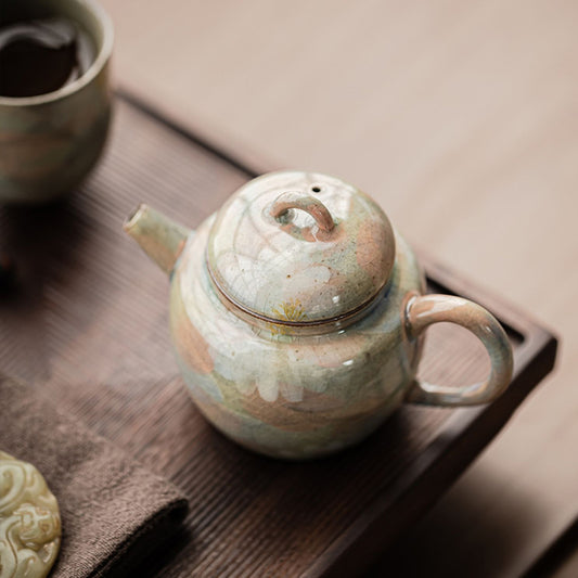[Porcelain]Borneol Glaze Hand-painted Daisy Teapot 130ml Chaliland