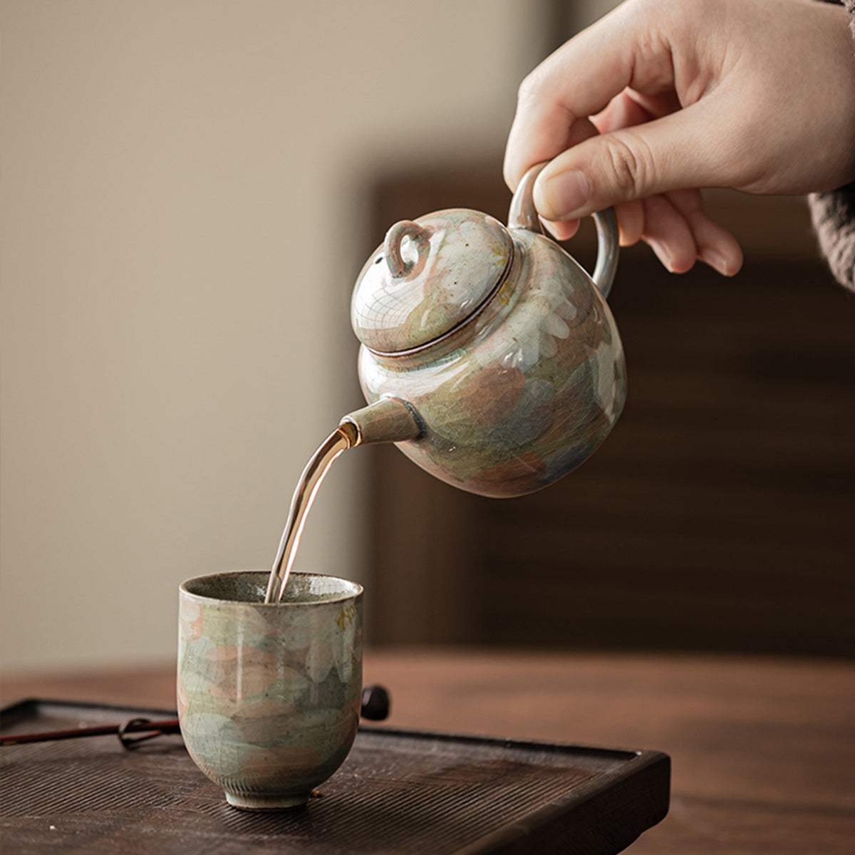 [Porcelain]Borneol Glaze Hand-painted Daisy Teapot 130ml Chaliland