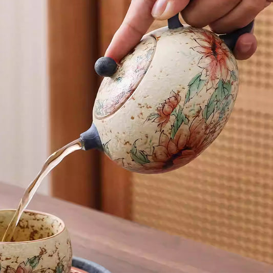 Ceramic - Caramel Glazed Red Hibiscus Pot - 200ML Chaliland