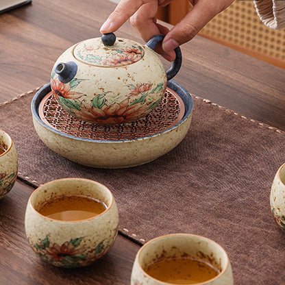 Ceramic - Caramel Glazed Red Hibiscus Pot - 200ML Chaliland