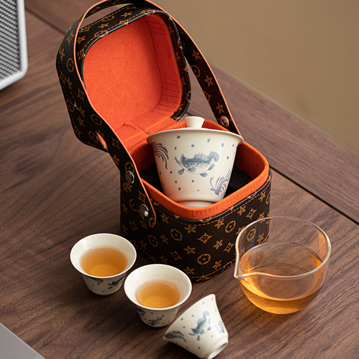 Ceramic - Fish and Plant Pattern Portable Tea Set - 130ml Chaliland