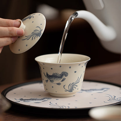 Ceramic - Fish and Plant Pattern Portable Tea Set - 130ml Chaliland