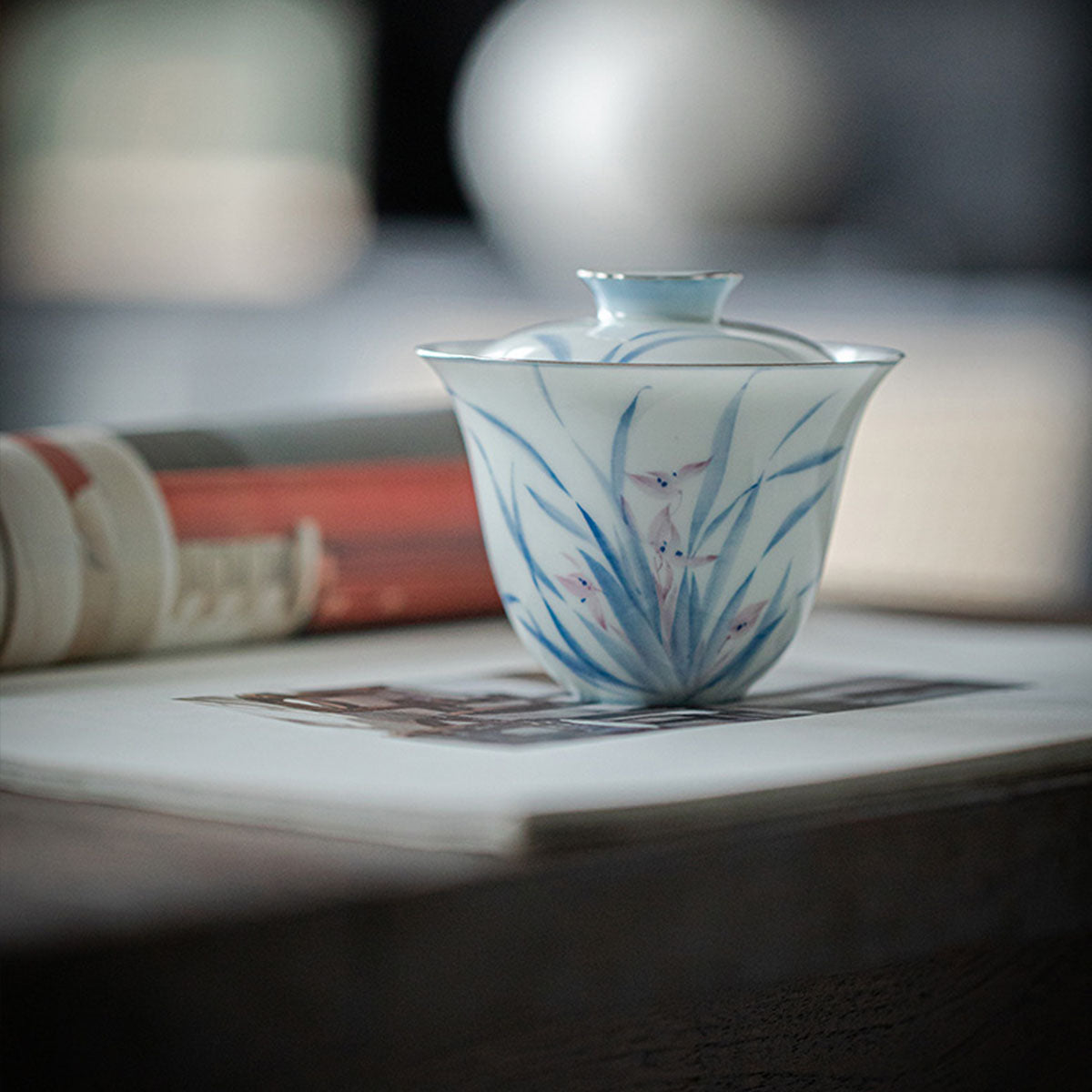 [Porcelain]Descended Goddess Gardenia Pattern Lidded Porcelain Gaiwan 150ml Chaliland