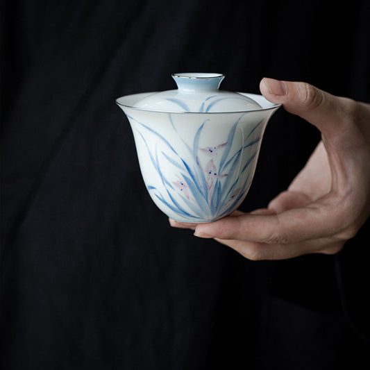 [Porcelain]Descended Goddess Gardenia Pattern Lidded Porcelain Gaiwan 150ml Chaliland