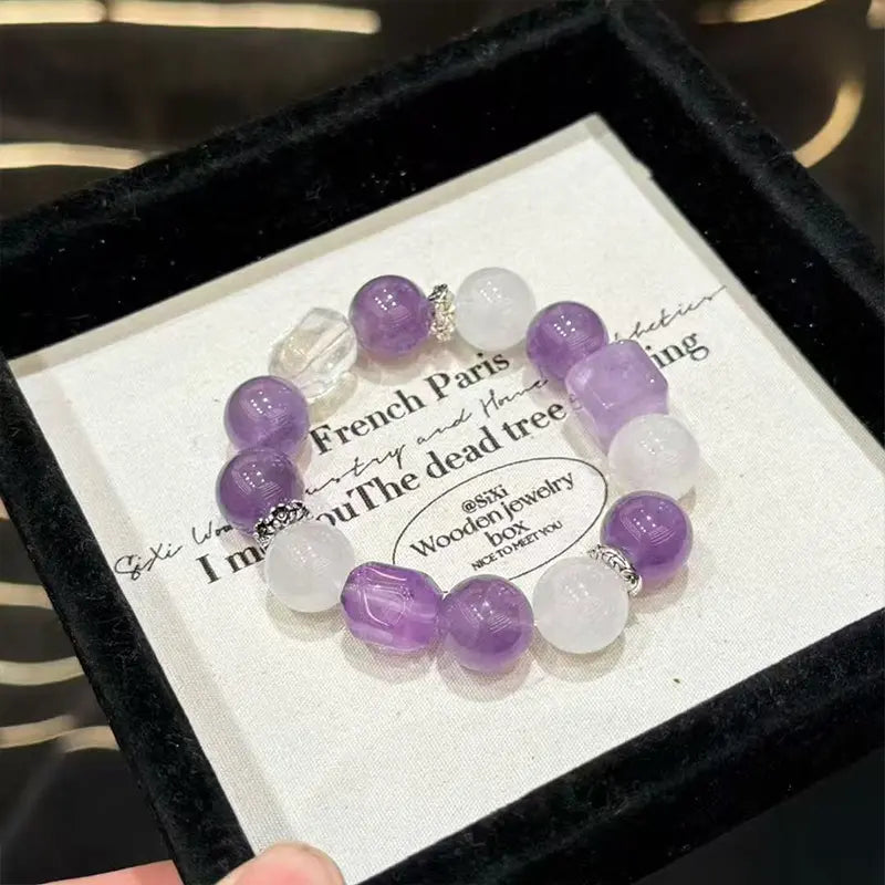 Dreamy Amethyst Crystal Bracelet – Lavender Purple & Clear Quartz Gemstone Jewelry