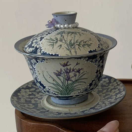 Firestone, plum blossom, orchid, bamboo, chrysanthemum, covered bowl Chaliland