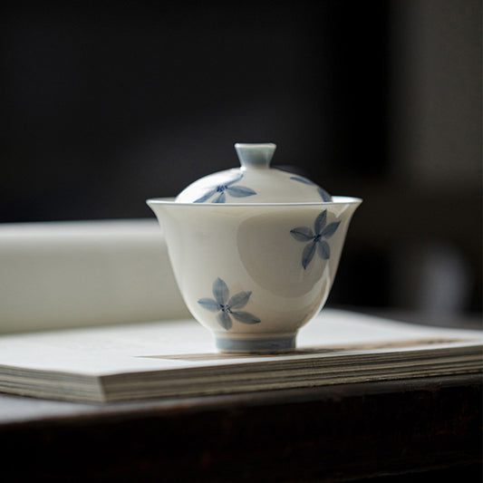 [Porcelain]Five-petal Flower Sheyu Porcelain Gaiwan 200ml Chaliland