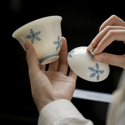 [Porcelain]Five-petal Flower Sheyu Porcelain Gaiwan 200ml Chaliland