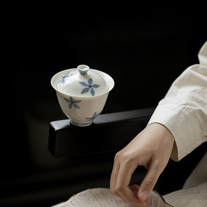 [Porcelain]Five-petal Flower Sheyu Porcelain Gaiwan 200ml Chaliland