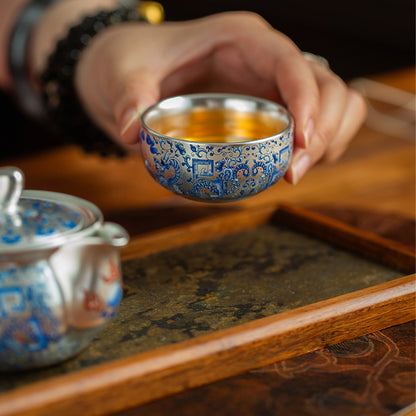 Gilded-silver twin dragons playing with a pearl Chaliland