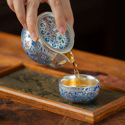 Gilded-silver twin dragons playing with a pearl Chaliland