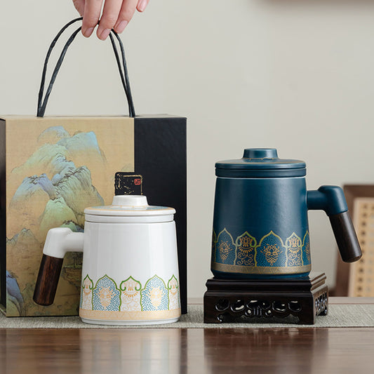 Porcelain-Gilded Embossed Wooden-Handle Tea Infuser 400ml Chaliland